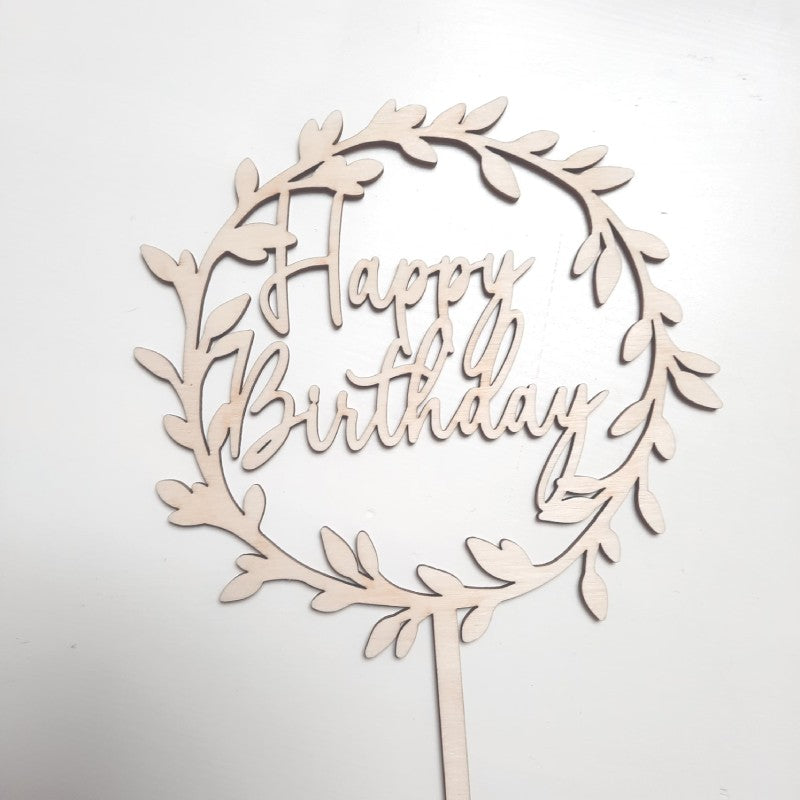 Caketopper Happy Birthday mit Blaetterkranz