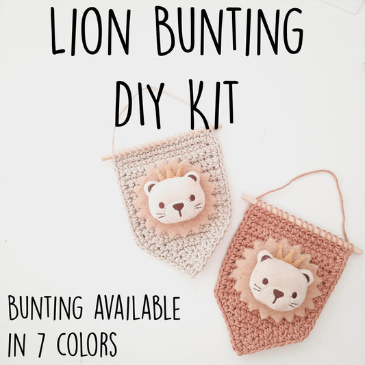 DIY Kit Lion Bunting, Mini tapestry lion, Birthday gift, kidsroom decor, bunting, safari