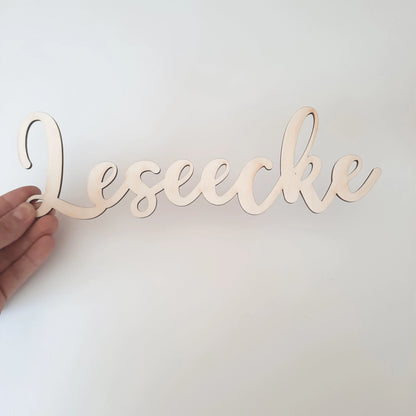 Schriftzug "Leseecke", Holzschrift, Text aus Holz, Wandbehang, Wanddeko