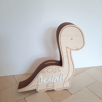 Spardose Kind personalisiert, Spardose Dino Holz