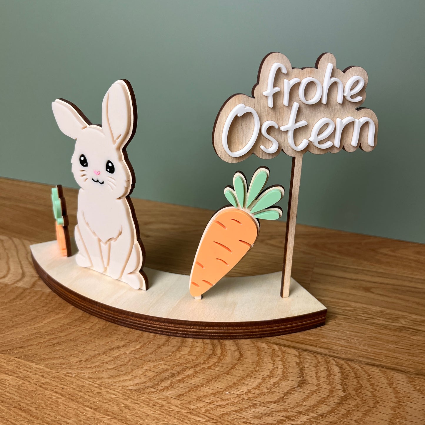 Hase mit Karotten Acryl auf Holz