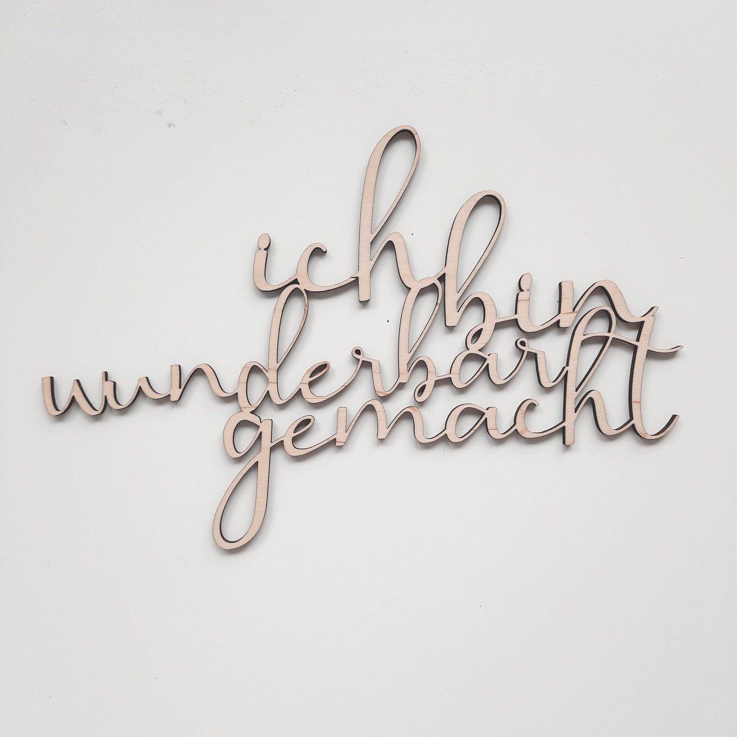 Schriftzug "Ich bin wunderbar gemacht", Holzschrift, Text aus Holz, Wandbehang, Wanddeko