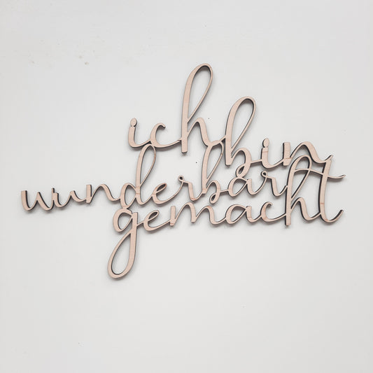 Schriftzug "Ich bin wunderbar gemacht", Holzschrift, Text aus Holz, Wandbehang, Wanddeko