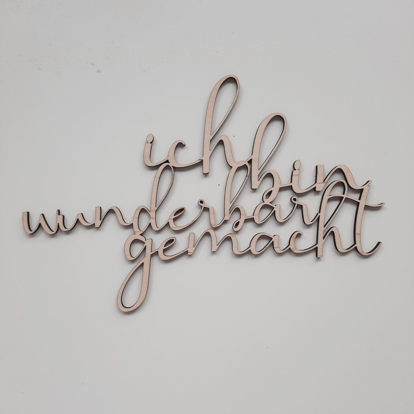 Schriftzug "Ich bin wunderbar gemacht", Holzschrift, Text aus Holz, Wandbehang, Wanddeko